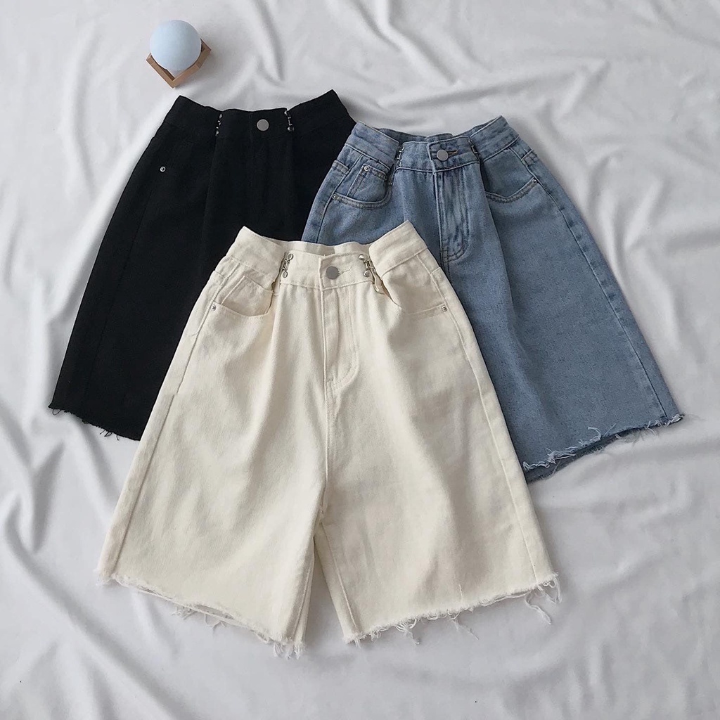 Quần Short Jean Nữ JEM CLOSE Lưng Cao Ống Rộng Thiết Kế Eo Cài Phồi Đồ Siêu Hách Dáng BLAP 2866