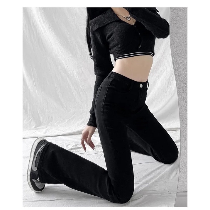 Quần Jeans Ống Loe Màu Nâu Đen Lưng Cao Chất Jean Kaki Loại 1 Dày Dặn Style Hàn Quốc Mặc Hàng Ngày Năng Động