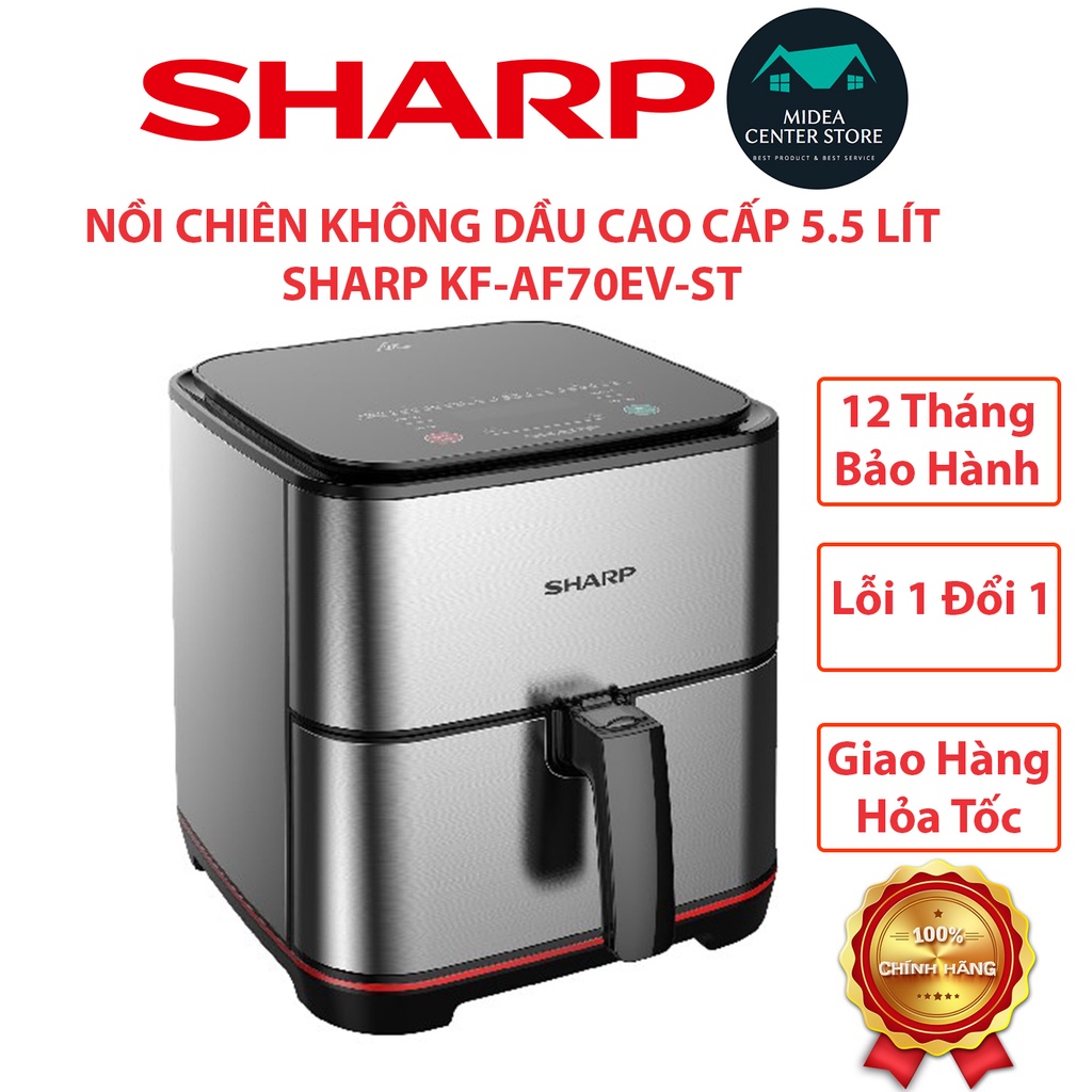 [Chính Hãng] Nồi chiên không dầu cao cấp 5.5 lít Sharp KF-AF70EV-ST, lỗi 1 đổi 1, bảo hành 12 tháng toàn quốc