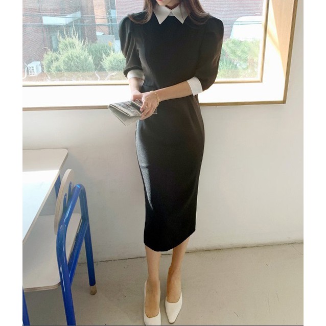 Đầm Công Sở Nữ Dáng Ôm cổ Đức Tay Phông thanh lịch DL173