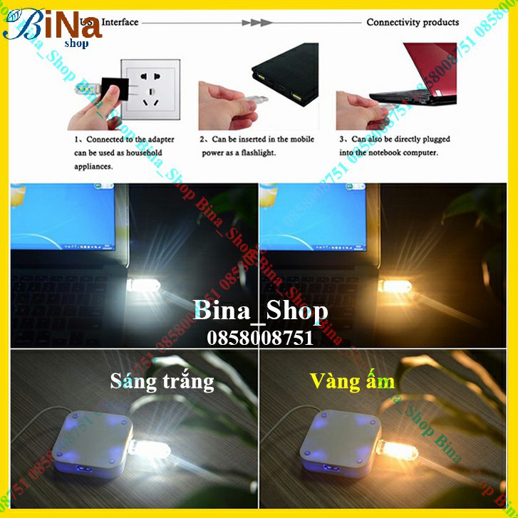Đèn Led USB 3 bóng Trắng ấm / Vàng ấm