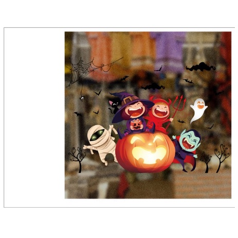 Decal dán tường HALLOWEEN - Phù thủy nhí và trái bí to mùng lễ
