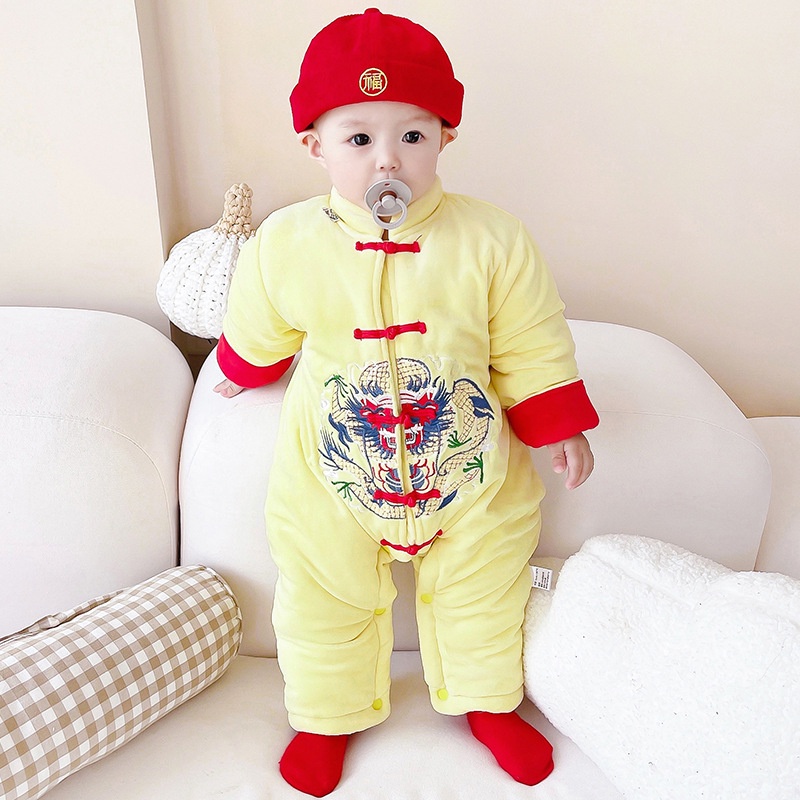 Bộ Áo Liền Quần Bằng Vải Cotton Dày In Mèo May Mắn Hoạt Hình Dành Cho Bé Trai Gái 0-24 Tháng
