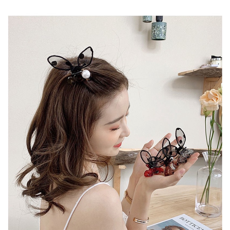 Kẹp Tóc Hình Tai Thỏ Phối Ren Họa Tiết Chấm Bi Siêu Dễ Thương