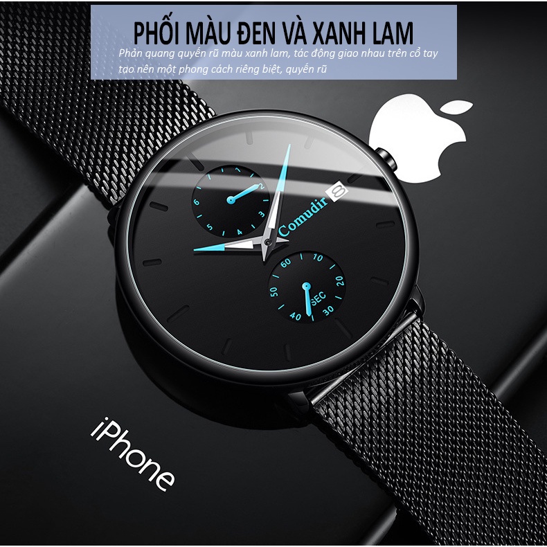 Đồng hồ nam dây Titanium thời trang cao cấp, Đồng hồ đeo tay kim dạ quang có lịch ngày - D077 | BigBuy360 - bigbuy360.vn