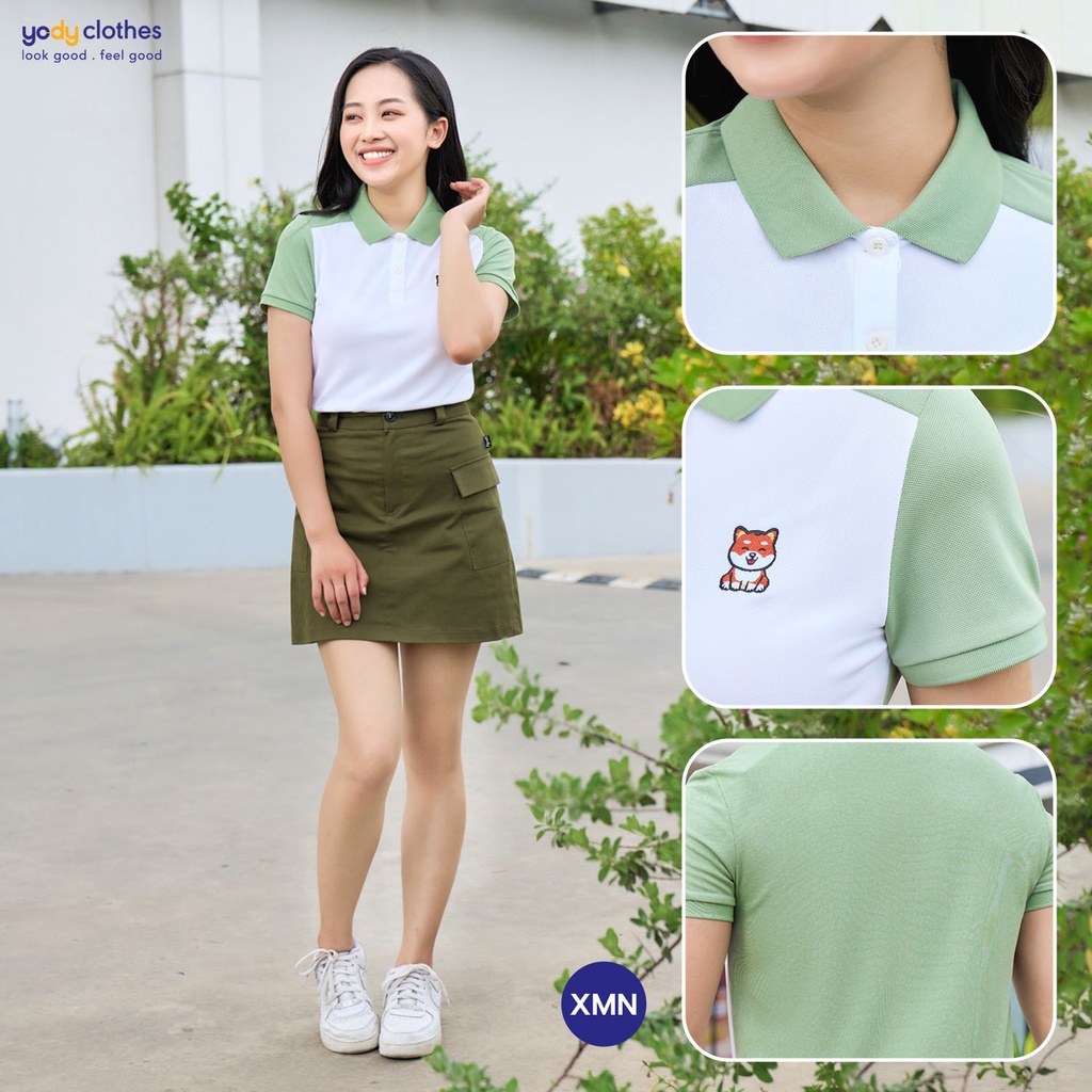 Áo thun polo nữ YODY thêu họa tiết vải cafe phù hợp công sở đi chơi APN5370