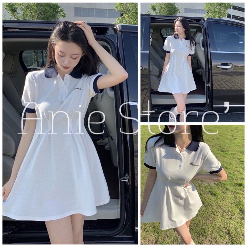 Đầm Polo Nữ Triết Eo Thêu Chữ 🦋 Váy Nữ Dáng Xòe Cộc Tay Cổ Phối 🦋 | BigBuy360 - bigbuy360.vn