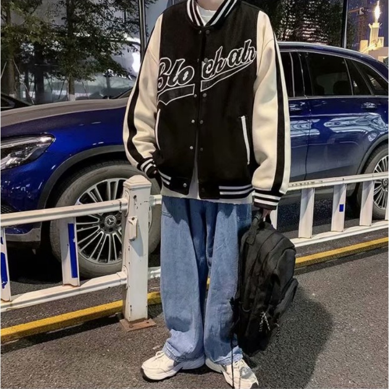 Áo Khoác Bóng Chày Nam Màu Sắc Retro Thời Trang Hàn Quốc