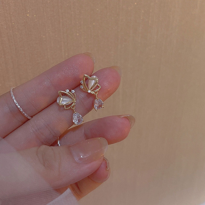 Đôi bông tai hình giọt nước phối đá opal zircon s925 thời trang cao cấp cho nữ
