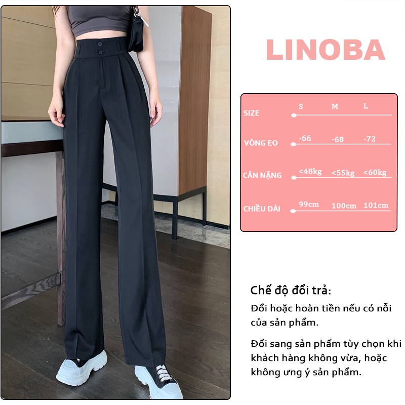 Quần ống suông nữ LINOBA, Quần Ống Suông lưng cao bigsize 2 khuy siêu tôn dáng QT02