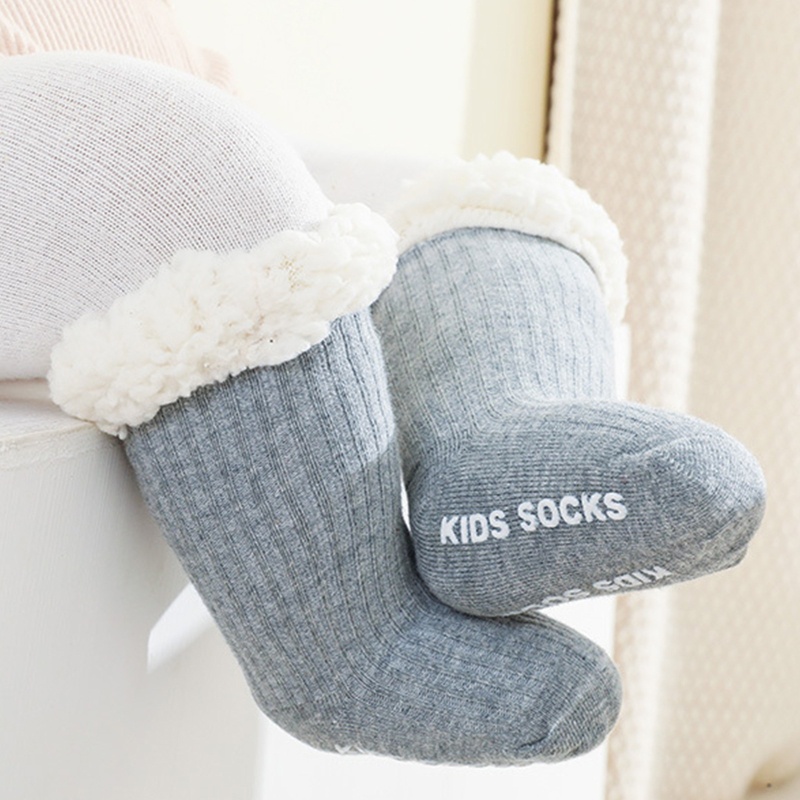 Vớ Cotton Len Lông Cừu Dày Dặn Chống Trượt Màu Trơn Giữ Ấm Mùa Đông Dành Cho Bé Trai Bé Gái Sơ Sinh