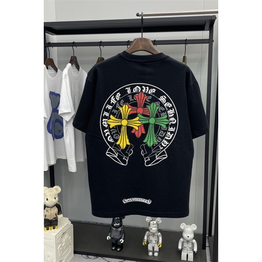 Áo Thun Tay Ngắn Dáng Rộng In Chữ Chrome Hearts Màu Sắc Thời Trang Thường Ngày Cho Nam Và Nữ