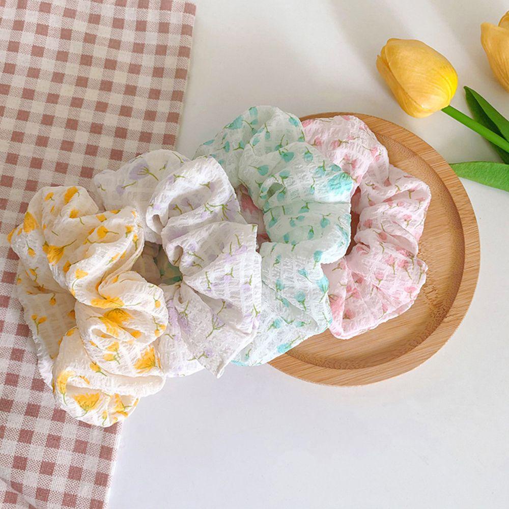 Dây Cột Tóc Scrunchies Bằng Vải In Hoa Đơn Giản Thanh Lịch Cho Nữ