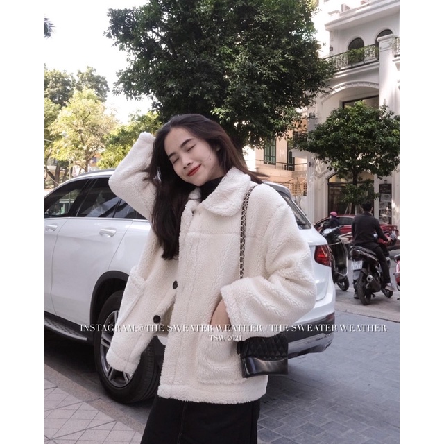  (Ảnh thật) Áo khoác lông cừu cổ bẻ cài cúc túi bên the.sweaterweather TSW | BigBuy360 - bigbuy360.vn