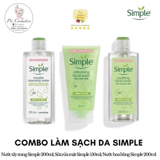 Combo Simple Chăm Sóc Da Nhẹ Dịu: Tẩy Trang + Sữa Rửa Mặt + Nước Hoa Hồng