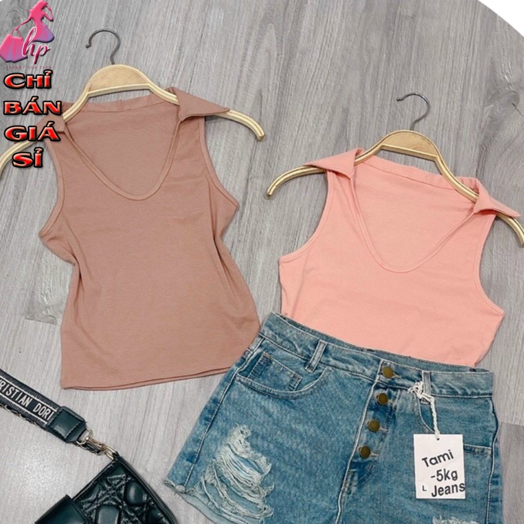 Áo ba lỗ sát nách  nữ cổ bẻ thun ôm body phong cách hàn quốc cực dễ thương mẫu mới thời trang 2021