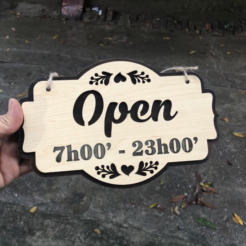 Bảng gỗ treo cửa Decor open - close- đóng cửa- mở cửa