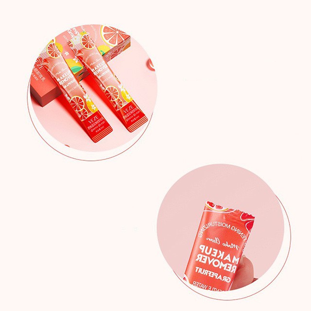 Hộp 10 Gói Gel Tẩy Trang Tiện Lợi VEZE Makeup Remover Grapefruit Dưỡng Ẩm Sáng Da Mịn Da 5ml