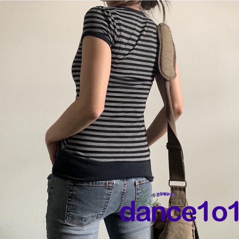 ✫Ex✤Áo Thun Tay Ngắn In Họa Tiết Kẻ Sọc Thời Trang Mùa Hè Cho Nữ