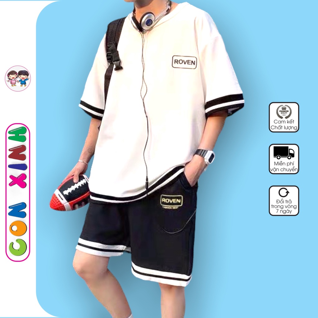 Bộ đồ bé trai Con Xinh cotton phối tay áo ROVEN, thời trang dành cho trẻ em từ 14 đến 45kg