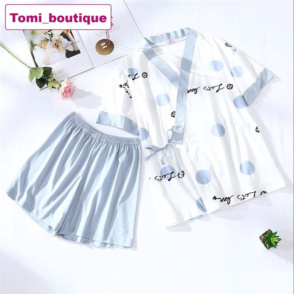 Bộ ngủ KIMONO, bộ pijama nữ buộc chấm xanh kèm áo 2 dây sexy mới về  - TOMI BOUTIQUE | BigBuy360 - bigbuy360.vn