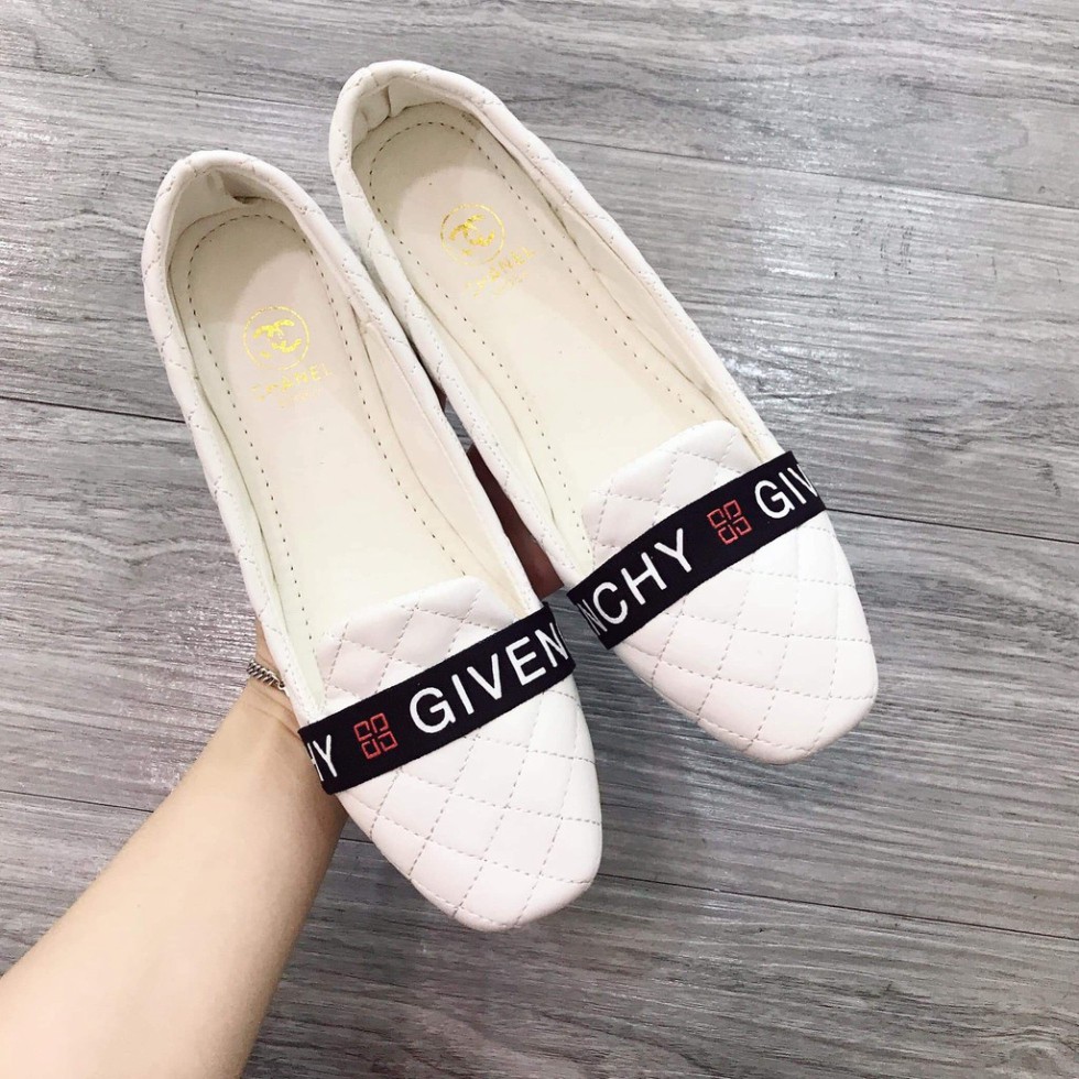 Giày Bệt Nữ Trần Chỉ Giveen Thiết kế Dặc Sắc Có 2 Màu Đen Kem size 35 - 39