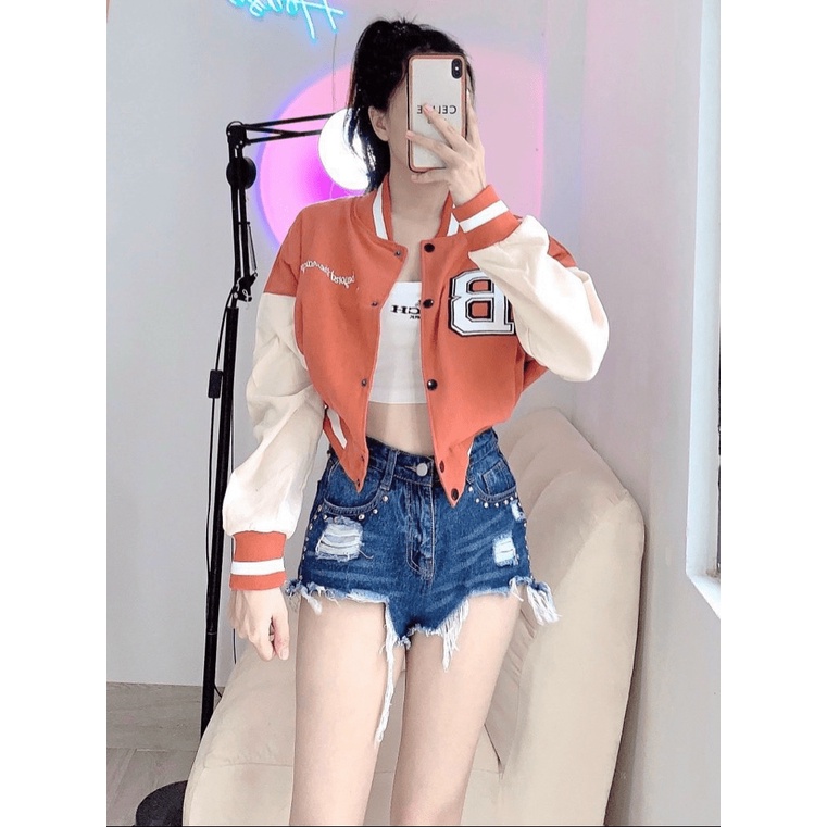 Áo Khoác Bomber Nữ Da Lộn Form Lỡ Chữ B Cúc Bấm Siêu Đẹp [ HÌNH THẬT SẢN PHẨM ]  - ĐĂNG QUANG CLOTHER