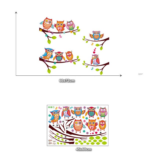 Decal trang trí tường - Cành Cây Cú Sắc màu 02