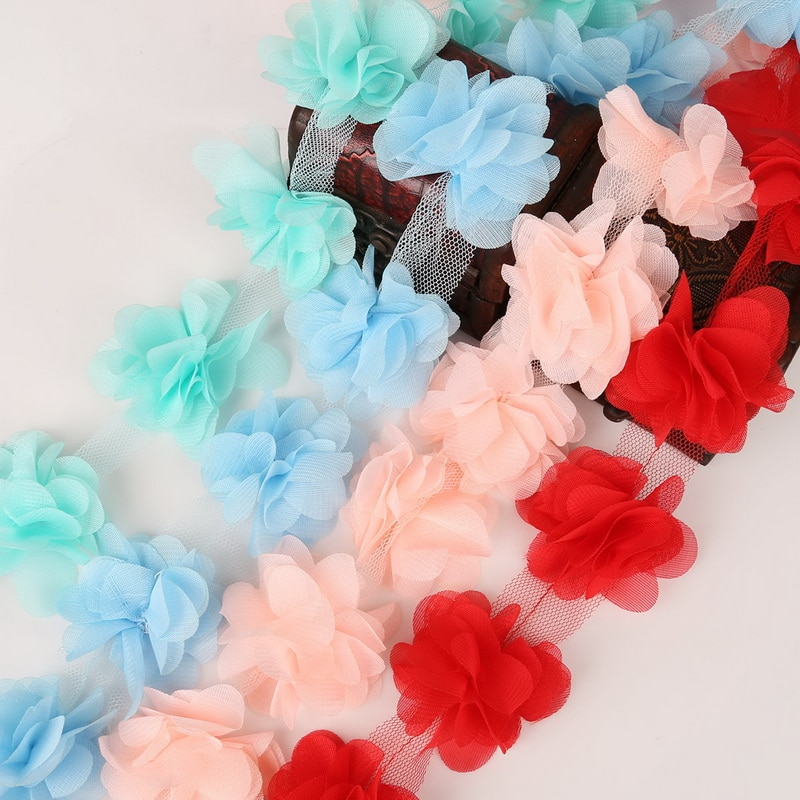 Dây ren 1yard 12 bông 3D làm thủ công độc đáo