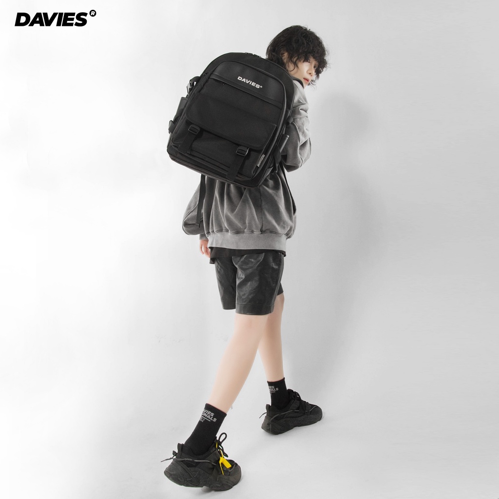 Balo đi học nam nữ màu đen Canvas phối da - GO Backpack Davies