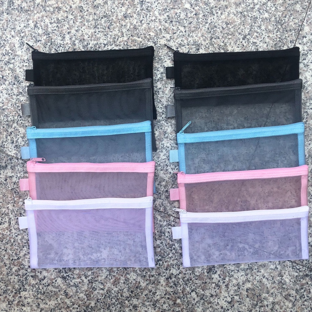Túi Đựng Bút A6 Nylon Trong Suốt Dạng Lưới Có Khóa Kéo Kích Thước 20.5x12cm