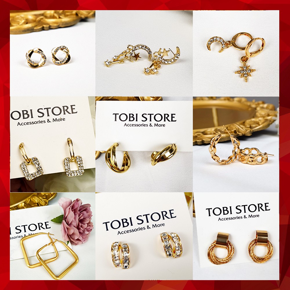 Bông tai nữ TOBI STORE nhiều kiểu dáng khuyên tai nữ giá rẻ dễ thương kiểu tròn, dài, nụ