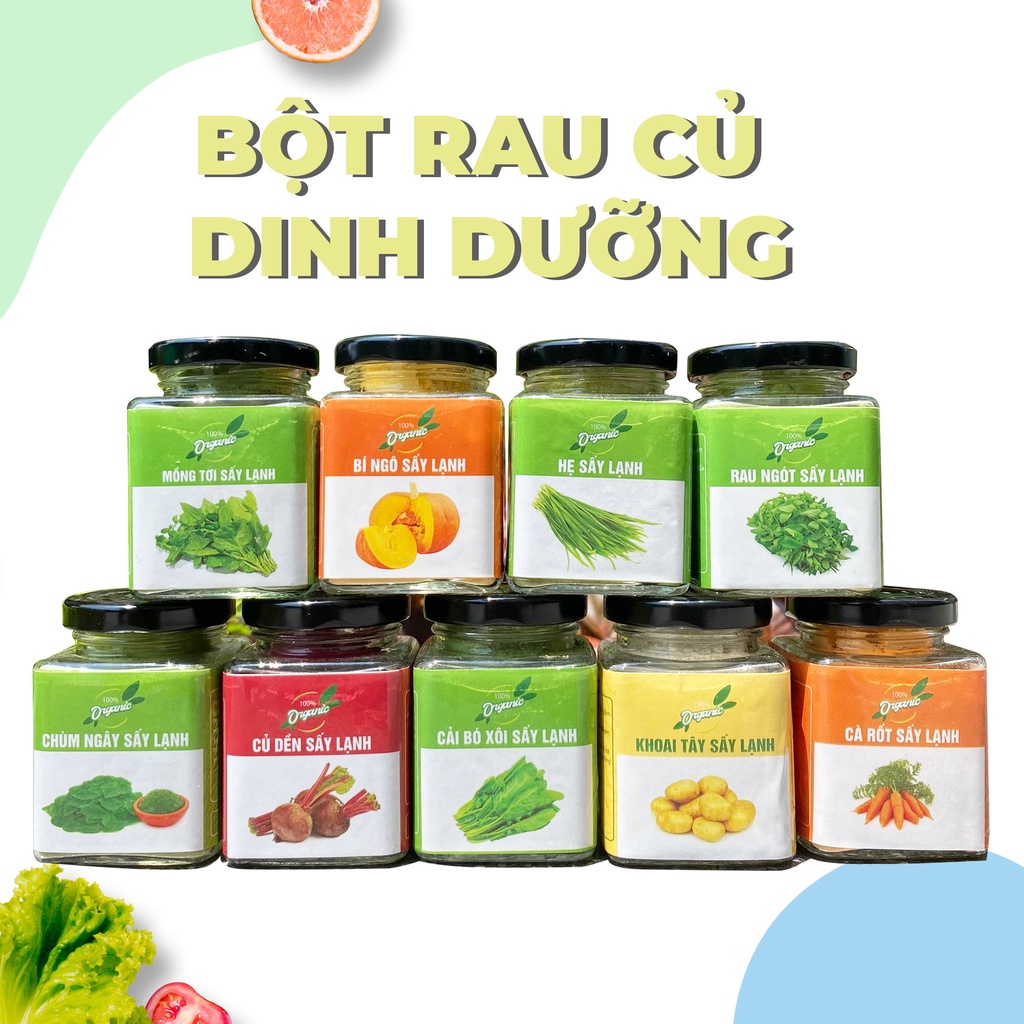 Combo Rau Củ Quả Hữu Cơ Nguyên Chất Sấy Lạnh Cao Cấp, Bột Ăn Dặm, Thanh Lọc Cơ Thể