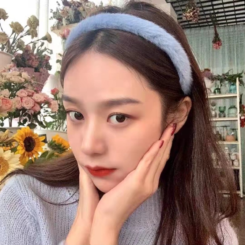 Băng Đô Cài Tóc Phủ Lông Chồn Màu Sắc Ngọt Ngào Thời Trang Thu Đông Cho Nữ