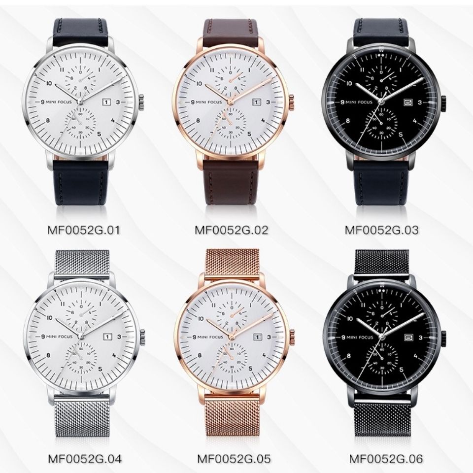 Đồng hồ nam MINI FOCUS MF0052G.01 dây da thật màu đen viền thép không gỉ màu bạc 3 kim hàng chính hãng cao cấp Nhật Bản | BigBuy360 - bigbuy360.vn