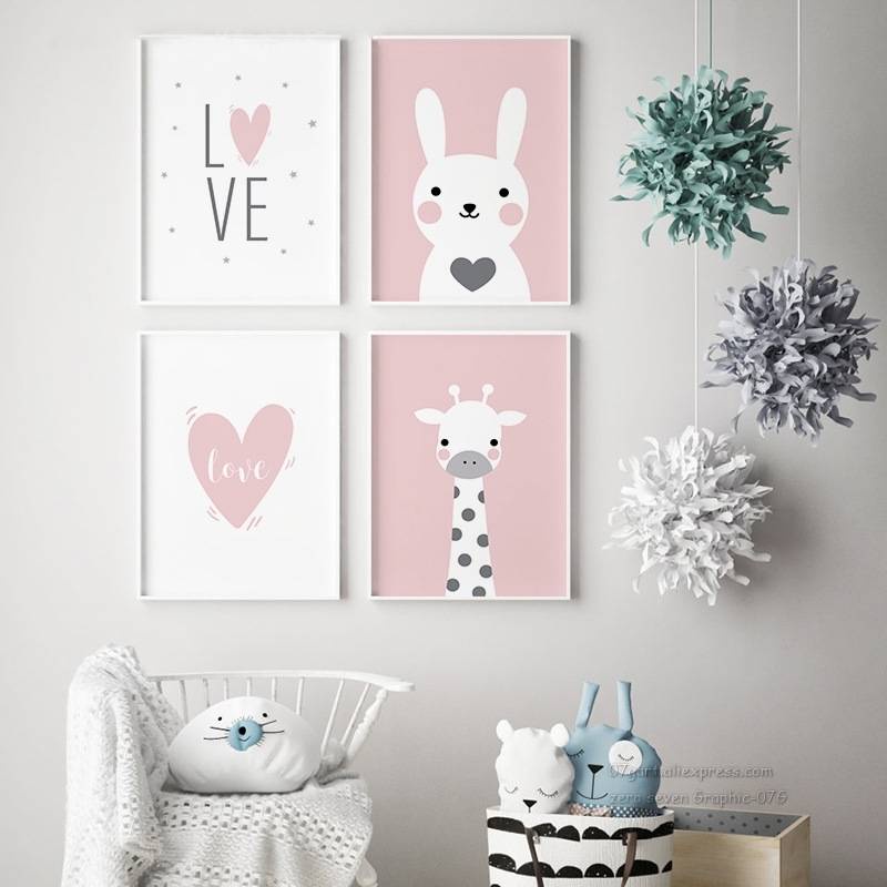 Tranh vải bạt treo tường in hình thỏ và ngôi sao hoạt hình dễ thương trang trí phòng cho bé