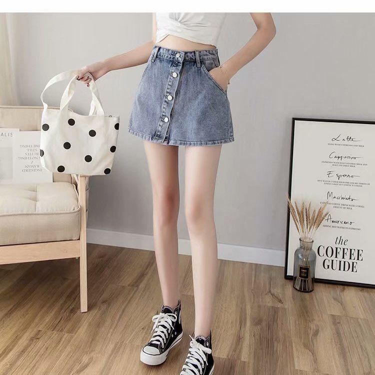 Quần short jean lưng cao ống rộng mẫu mới 2021 dành cho nữ 200 jins