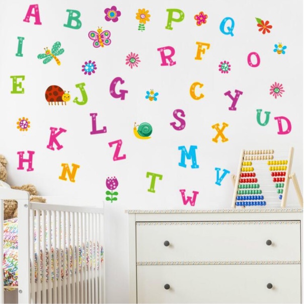 Decal trang trí tường - Bảng chữ cái và những bạn côn trùng