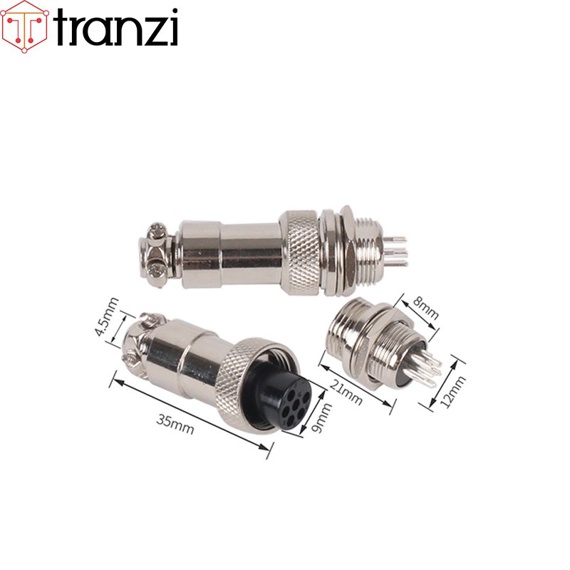 Giắc GX12 6P 12mm bộ đực cái - túi 1 bộ đực cái