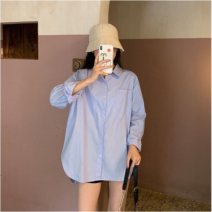 [SALE CHÀO HẠ] Áo sơ mi nữ xanh dáng dài bao chất bao sexy