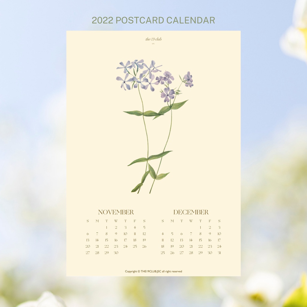The19club - Bộ bưu thiếp lịch hoa 2022 kích thước A6 - Postcard Calendar