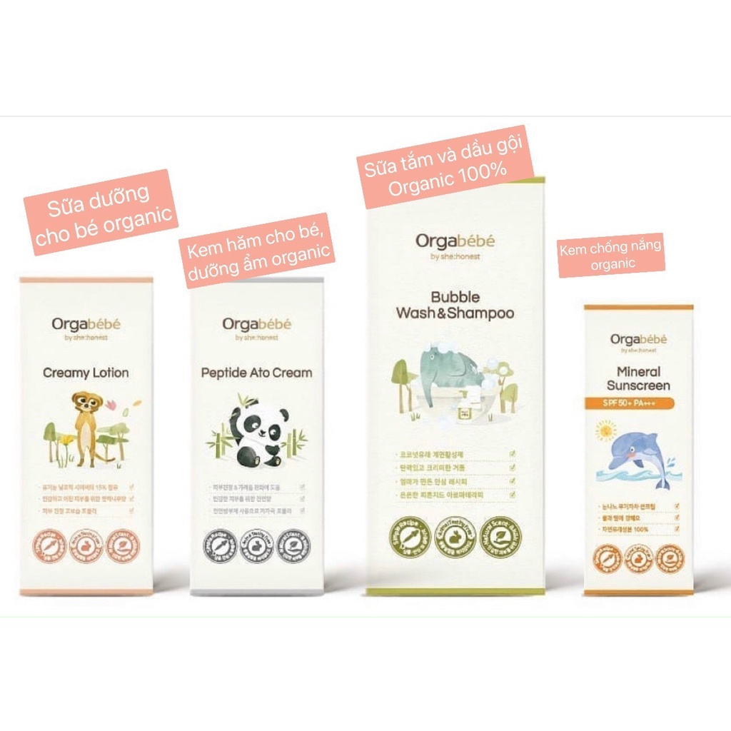 Kem hăm kiêm kem dưỡng da Hữu cơ Orgabebe Peptide Ato Cream Hàn quốc - 150ml cho bé từ sinh sinh (Orgabébé)