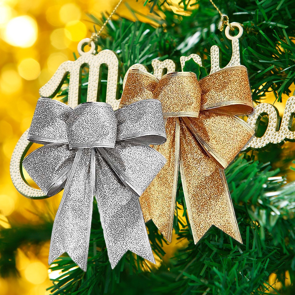 Bộ 12 Nơ Kim Tuyến Vàng Trang Trí Cây Thông Noel