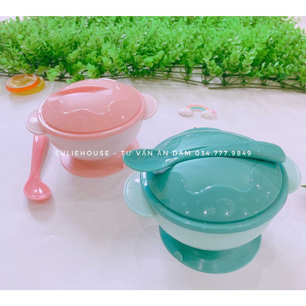 Bát Ăn Dặm Chống Đổ Kèm Thìa Có Đế Hút Chân Không Cho Bé