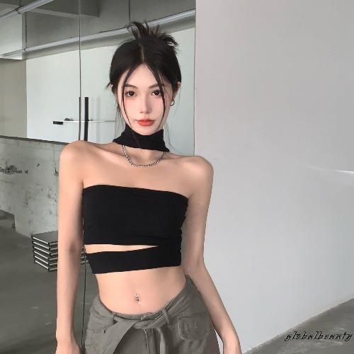 Áo Ống Không Tay Hở Lưng Màu Đen Thời Trang Mùa Hè Cho Nữ