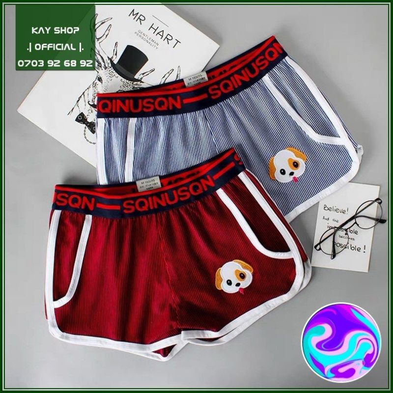 Quần short nam cực hot BABY DOG viền trắng thun cotton sọc đáng yêu - Quần ngủ dễ thương cho nam giới SHRTBABYDOG