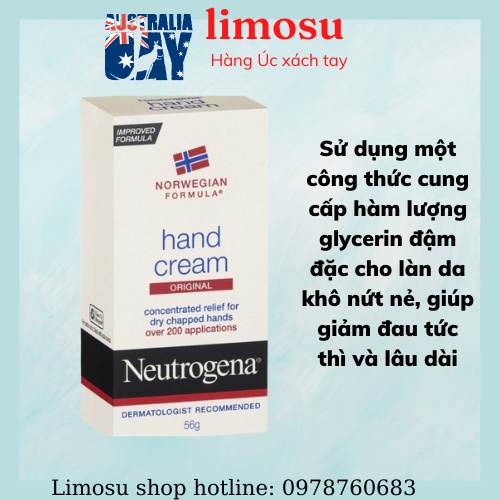 Kem dưỡng da tay cấp ẩm làm mềm da giảm nhăn chống lão hóa Neutrogena Hand Cream 56g - hàng Úc