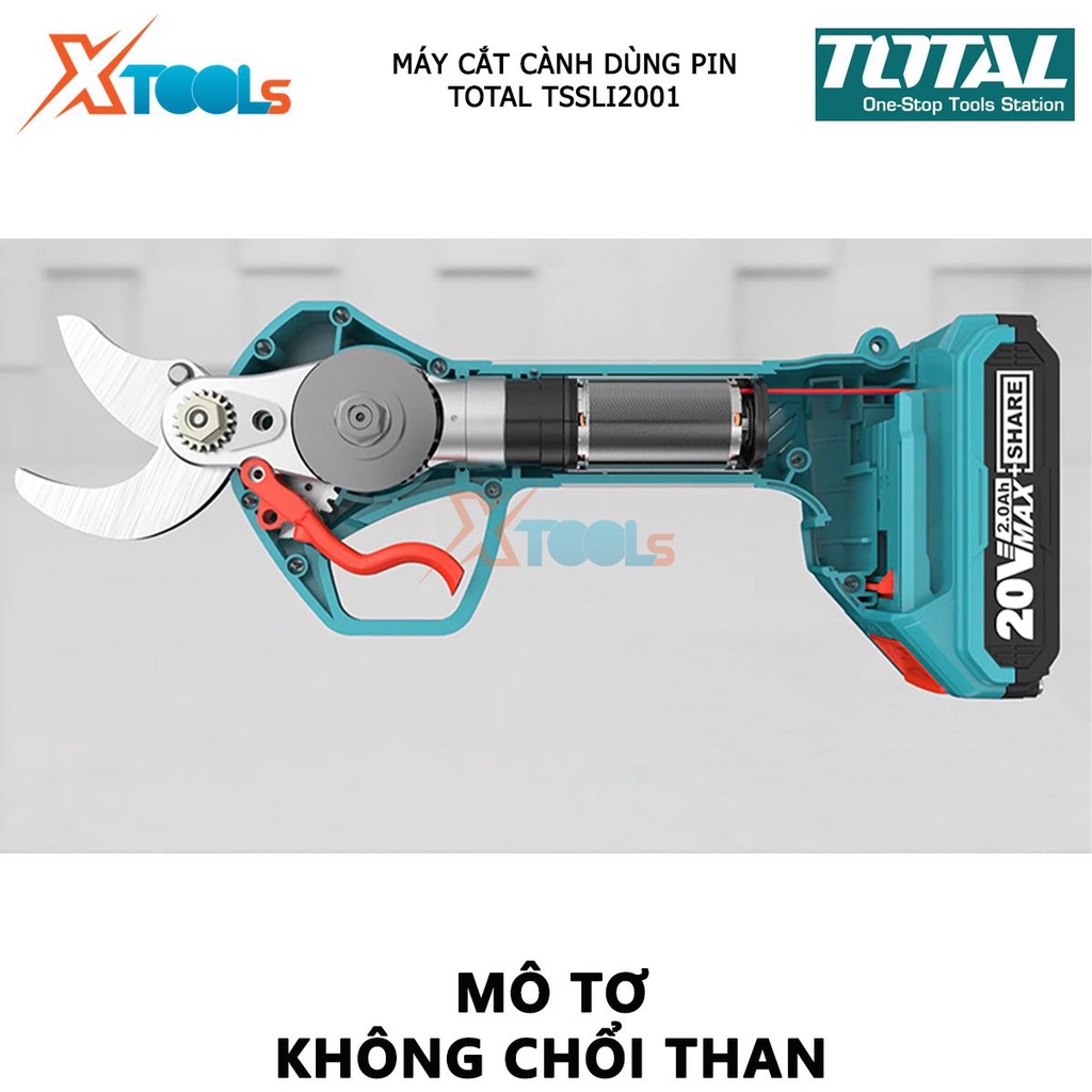 Máy cắt cành dùng pin TOTAL TSSLI2001 | kéo cắt tỉa cầm tay điện thế pin 20V khả năng cắt 2 thang (0 - 20mm / 0 - 30mm)