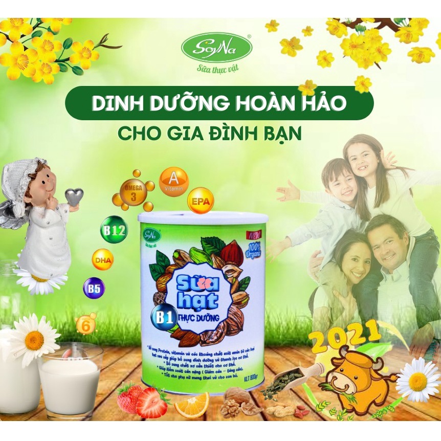 [Tặng 1 lon 300g]Sữa Hạt Thực Dưỡng SoyNa lon 800g