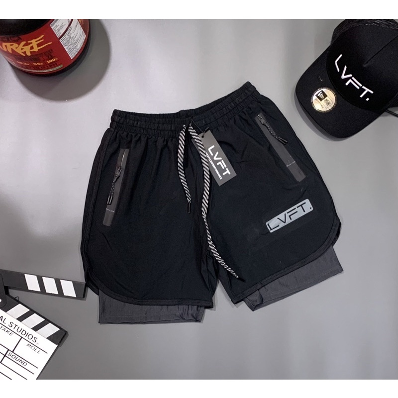[sale sốc] quần short gym nam 2 lớp,quần thun Nam Cực chất